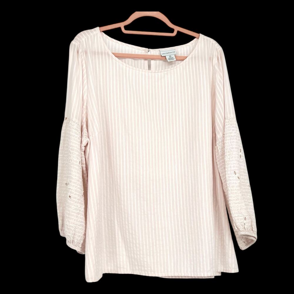 LIZ CLAIBORN Puff Eyelet Sleeve Blouse XXL Cottage Festival Preppy Barbie